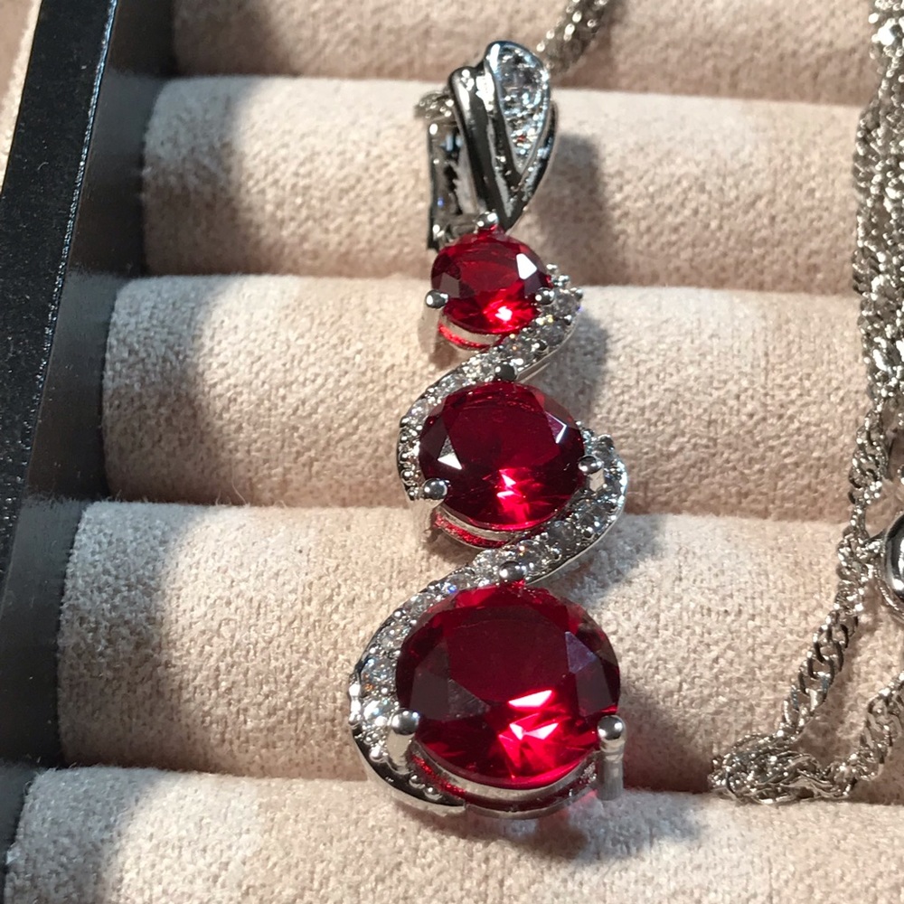 925 Silver Pendent with Rubies & CZ Stones